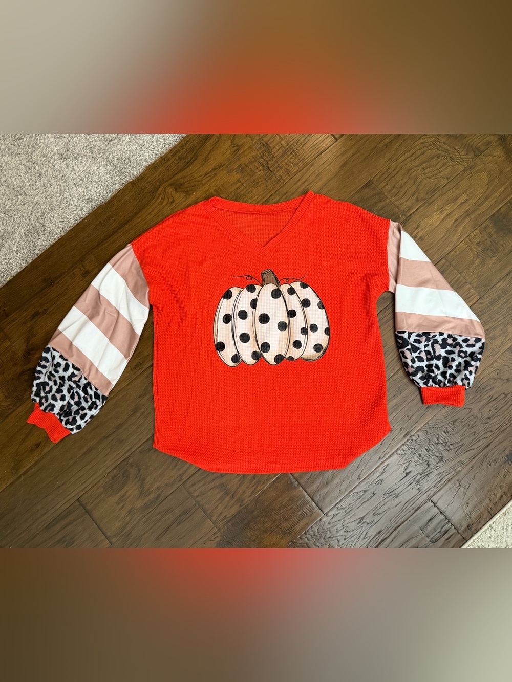 women orange Pumpkin Appliqué Long-Sleeve Top